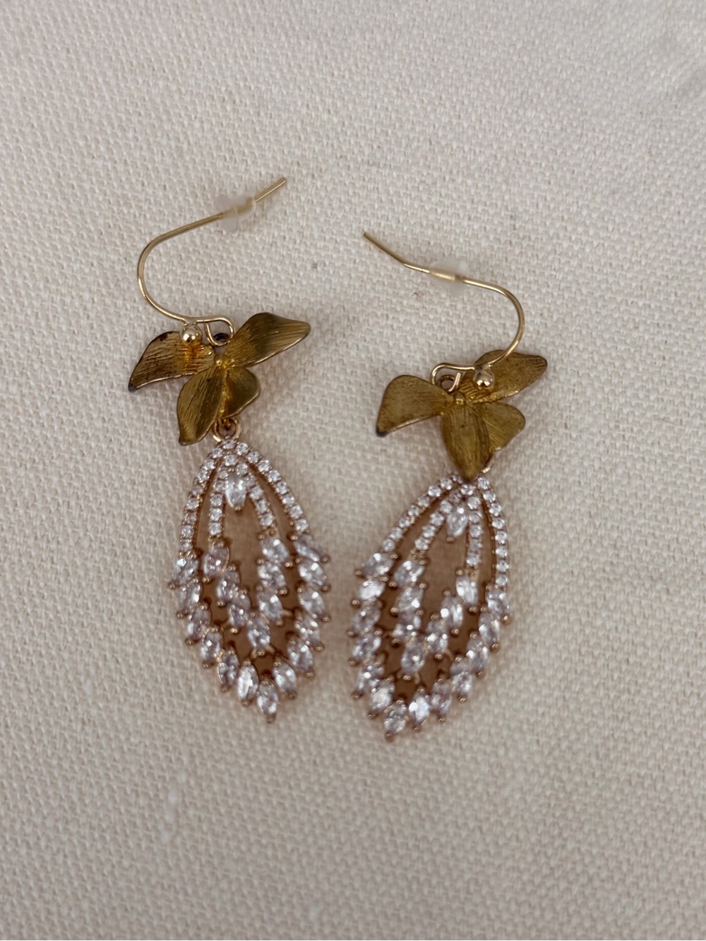 Gold Leaf and Crystal Drop Earrings - Elegant Women's Jewelry
